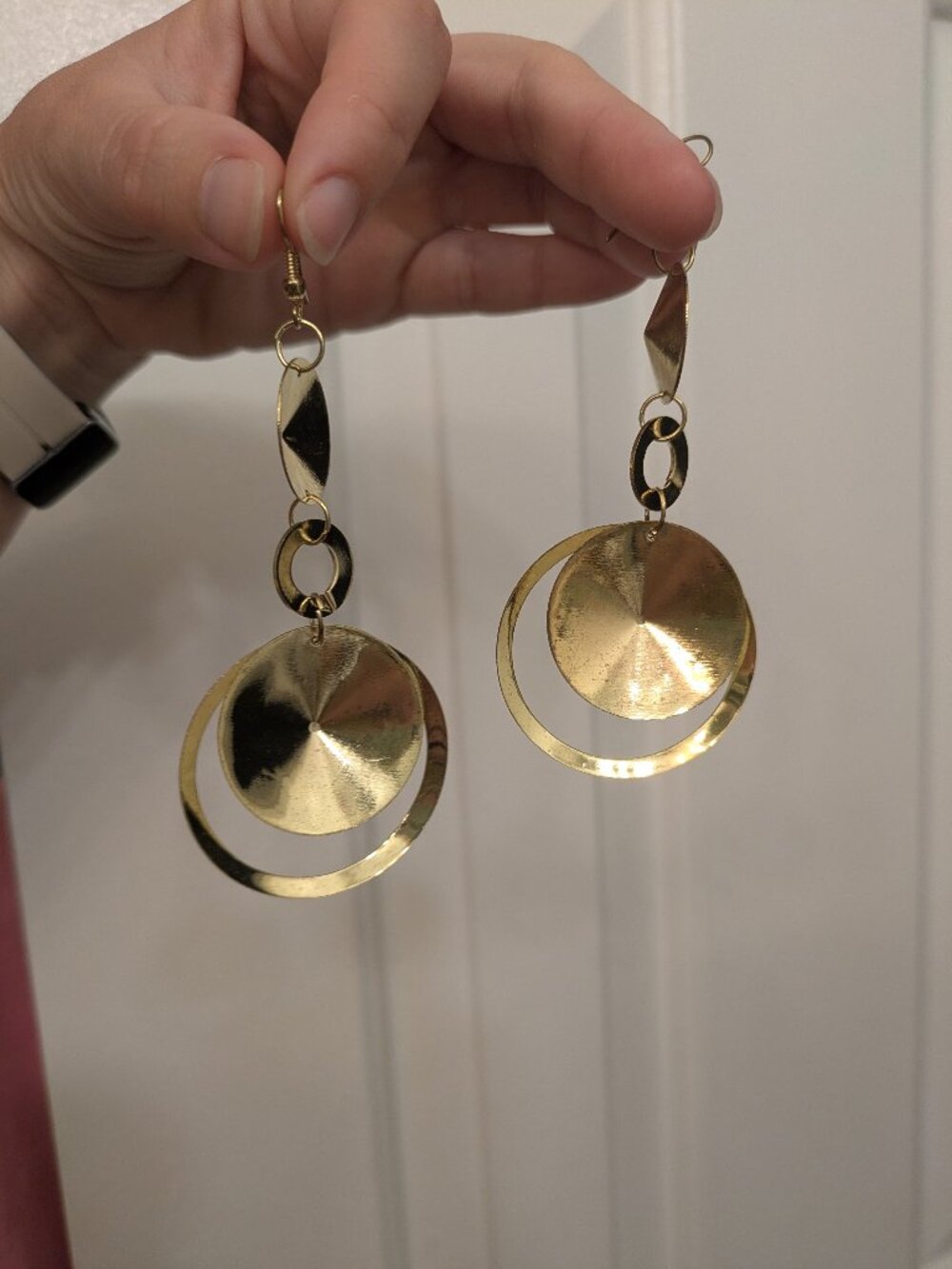 Gold Circle Dangle Earrings Metal